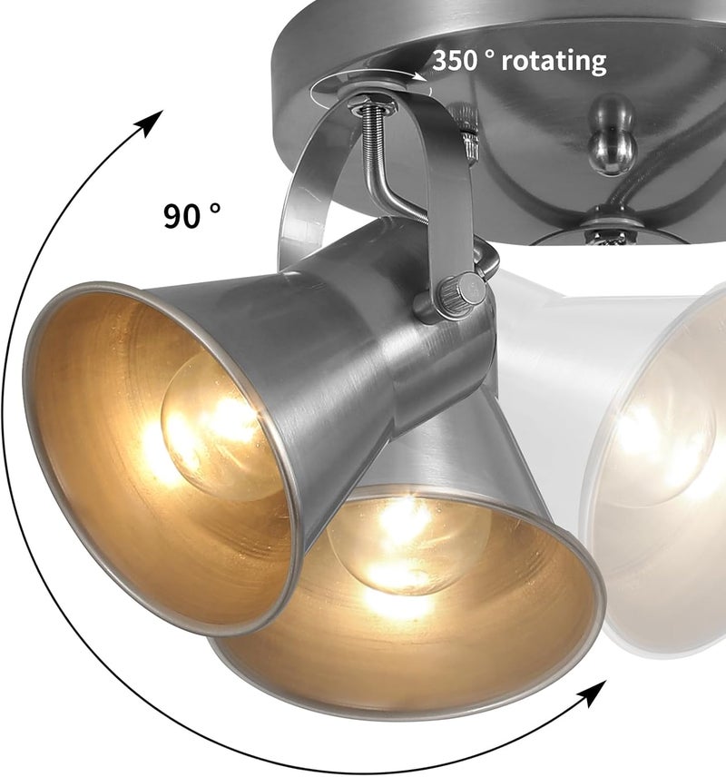 SEEBLEN 3-Light Industrial Track Lighting, Adjustable Round Kitchen Ceiling Light, Morden Nickel Flush Mount Directional Light for Kitchen, Hallway, Dining Room, Bathroom, Coffee Bar - Image 3